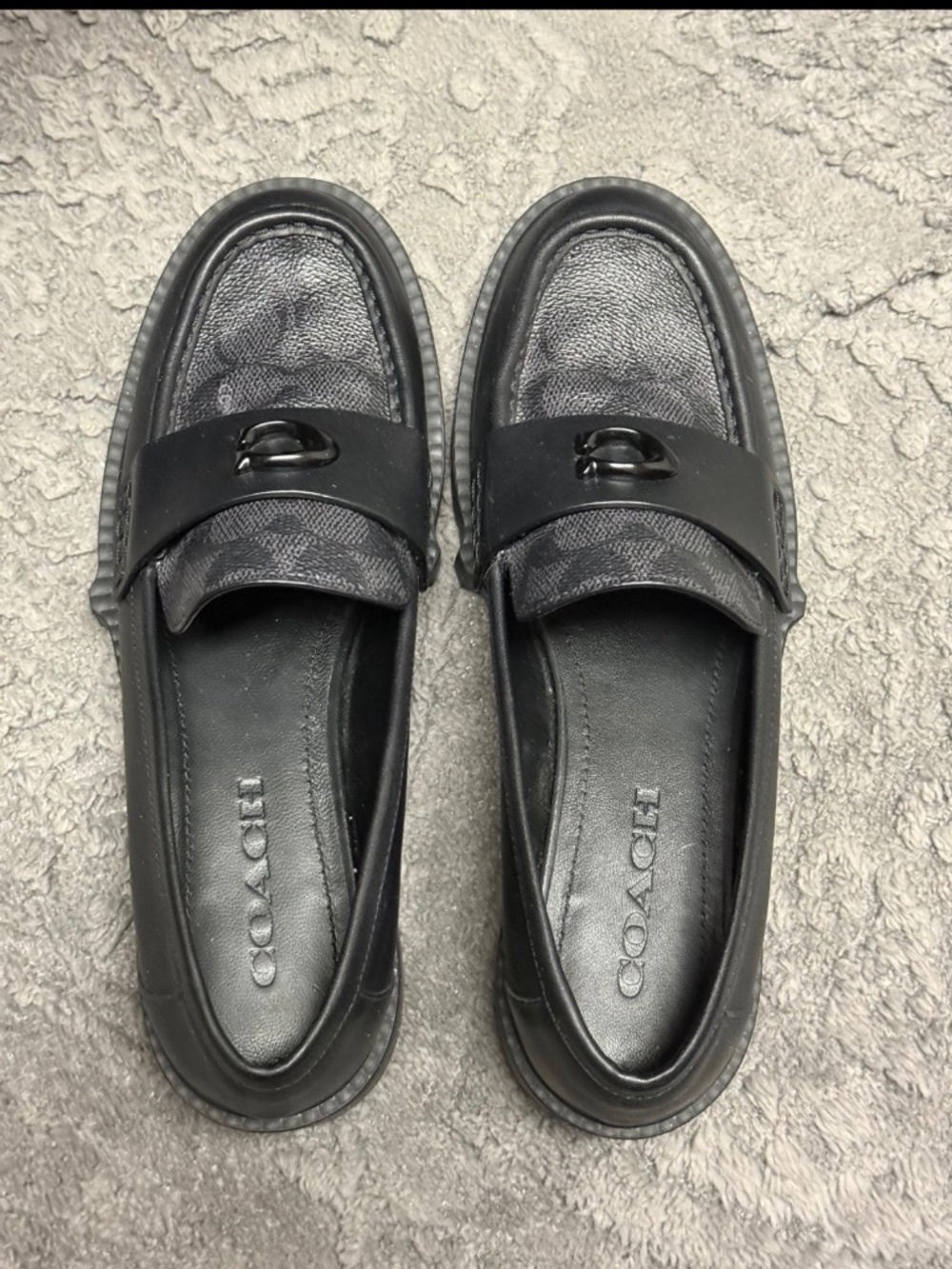 COACH Leah Platform Loafers Women’s Black Leather Slip On Shoes size8B